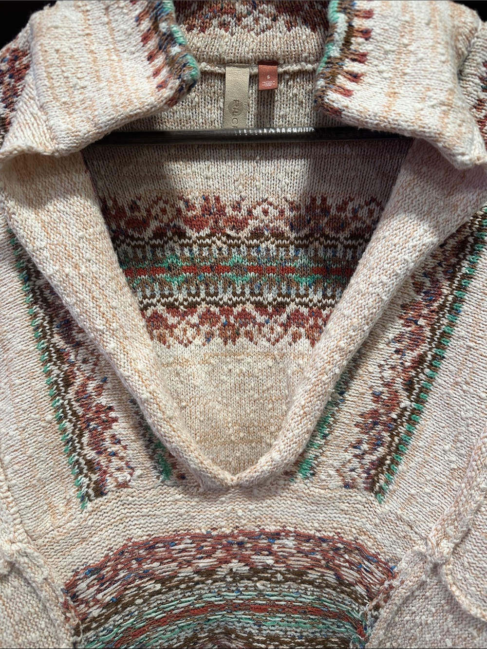 Pilcro Cream Cowl-Neck Sweater with Teal & Rust Stripes beachy poncho - Picture 3 of 9